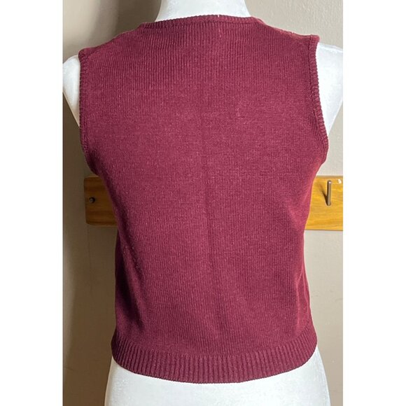 Junior House Vtg Sweater Vest Burgundy Button Preppy Heritage Academia Womens S - Picture 2 of 9